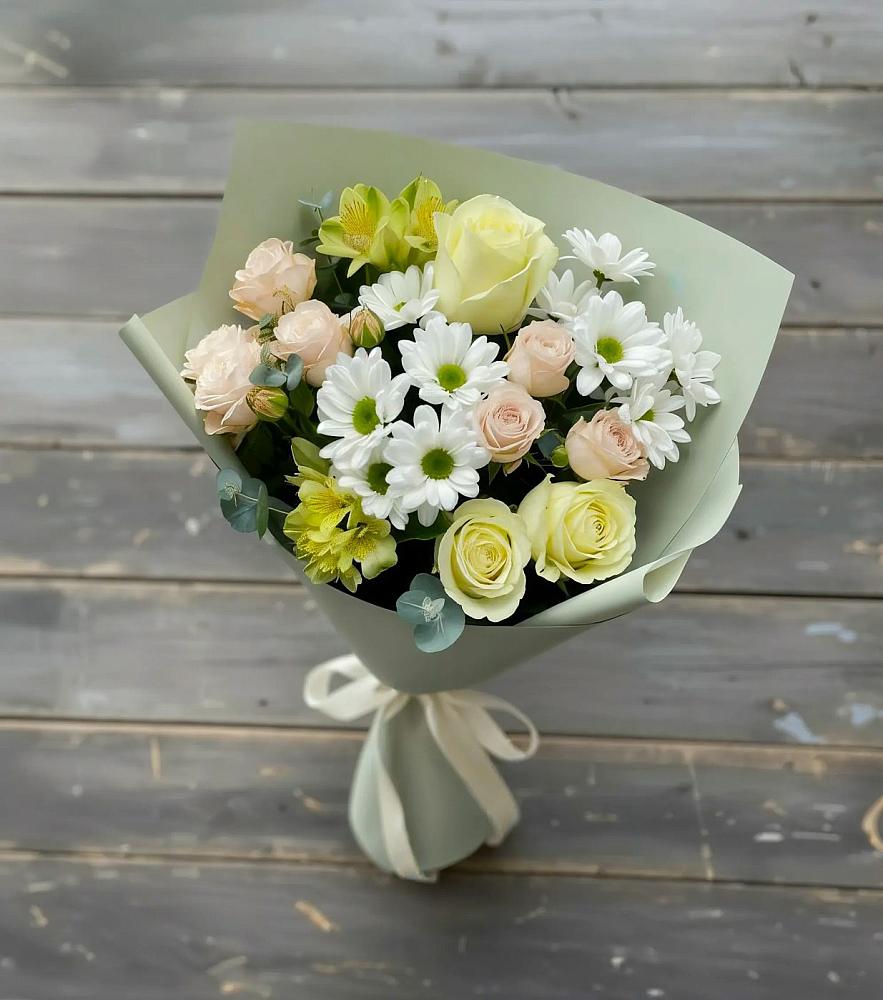 Букет цветов из: Альстромерии, Розы и Хризантемы в Тавричанка