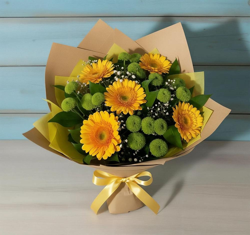 Букет цветов из: Герберы и Хризантемы в Тавричанка