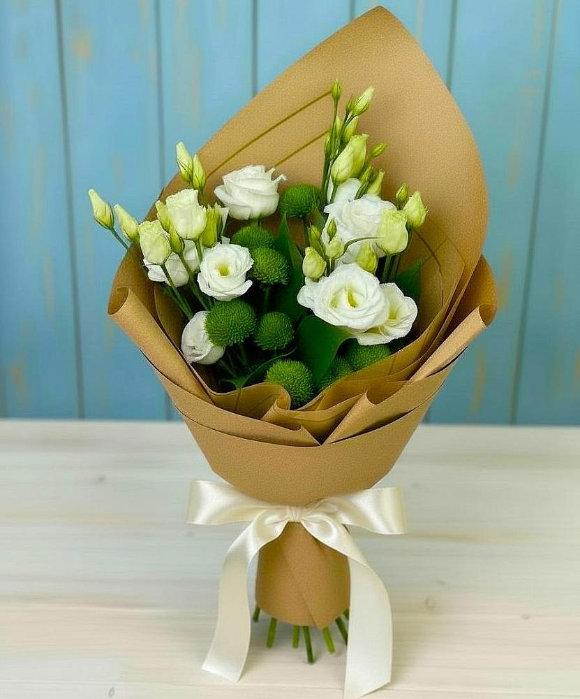 Букет цветов из: Хризантемы и Лизиантусы в Тавричанка