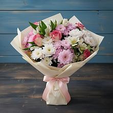 Букет цветов из:  Хризантемы, Альстромерии и Розы в Тавричанка
