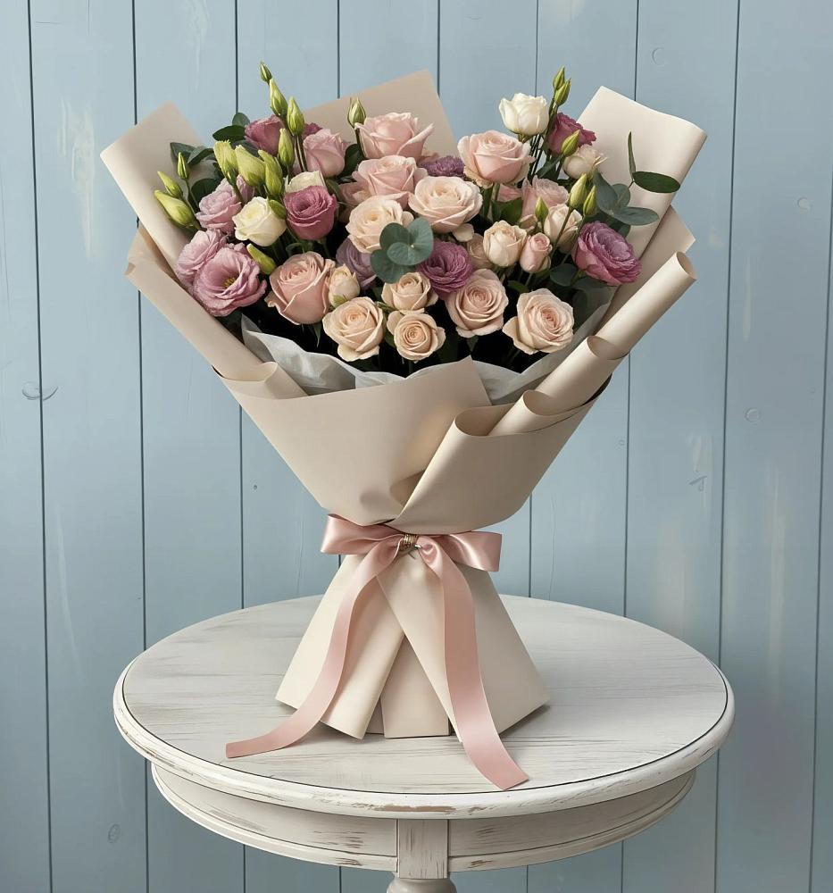 Букет цветов из: Розы и Лизиантусы в Тавричанка