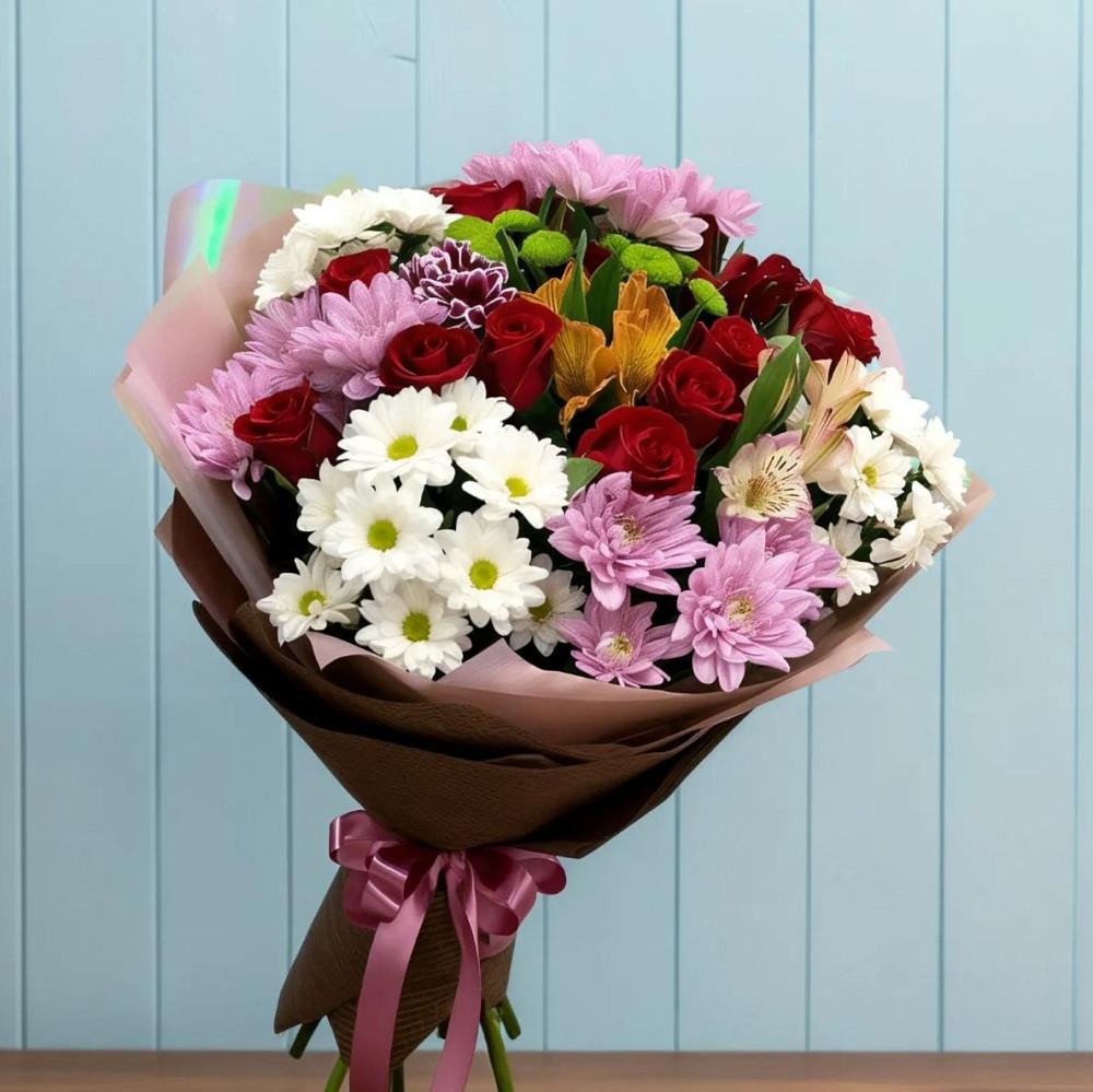 Букет цветов из: Розы, Хризантемы и Альстромерии в Тавричанка