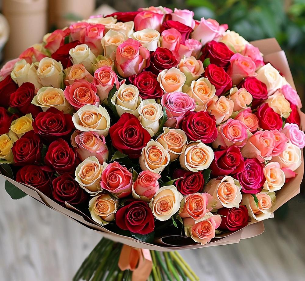 Букет 101 Разноцветная роза в Тавричанка